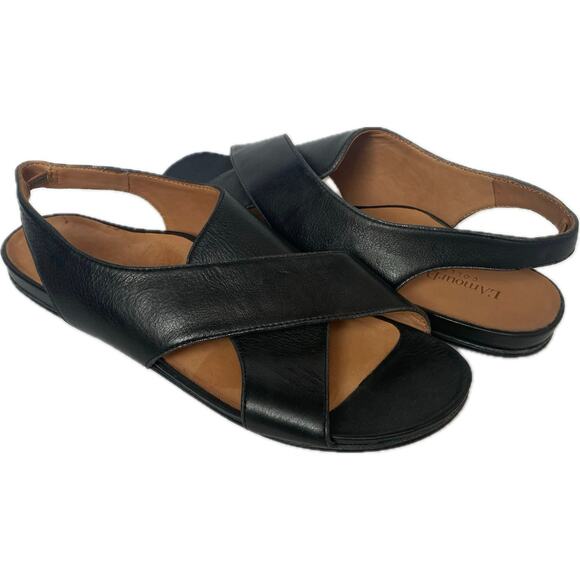NEW L'AMOUR DES PIEDS Dallon Leather Crisscross Flat Sandals SZ 10 Black Comfort - Picture 1 of 10